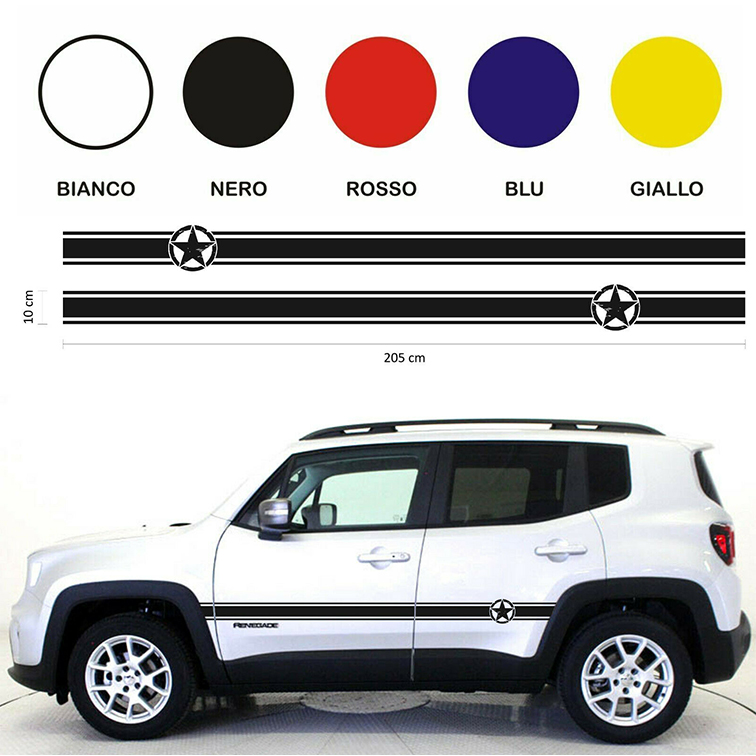 Fasce adesive strisce fiancate laterali auto Jeep Renegade stickers tuning  A45 - Orizzonte CM Print