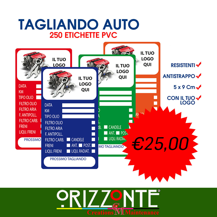 Adesivi tagliando auto personalizzati autofficine cambio olio etichette  adesive - Orizzonte CM Print