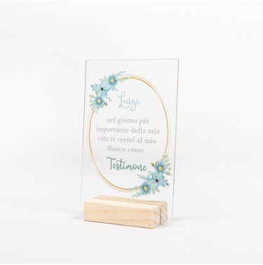 Proposta Per Testimone In Plexiglass Con Cornice Dorata E Fiori Azzurri- Vuoi  Essere La Mia/ Il Mio Testimone? - Orizzonte CM Print