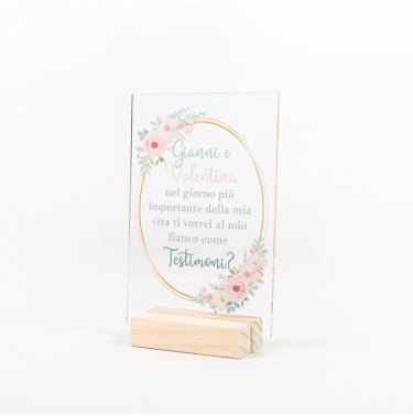 Proposta Per Testimone In Plexiglass Con Cornice Dorata E Fiori Rosa- Vuoi  Essere La Mia/ Il Mio Testimone? - Orizzonte CM Print