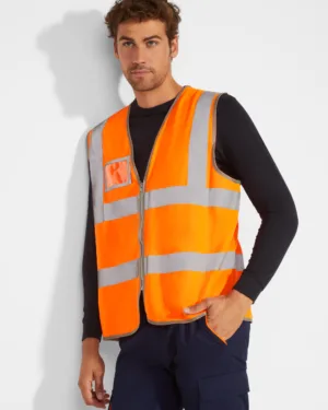 Gilet alta visibilità con zip centrale personalizzato con il tuo logo