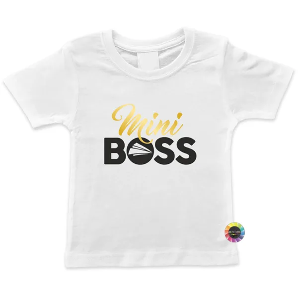 T-Shirt bimbo Mini Boss mezza manica bianca con stampa personalizzata boss