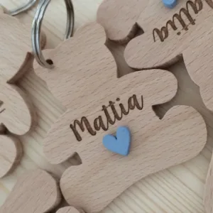 Portachiavi in legno forma orsacchiotto personalizzabile  stampato