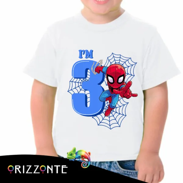 T-Shirt bambino mezza manica in cotone personalizzata ragno con numero