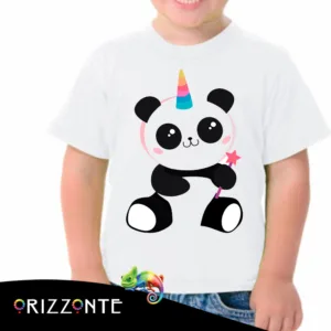 T-Shirt da bambina in cotone mezza manica personalizzata Pandacorno