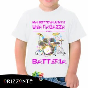 T-Shirt bambina in cotone mezza manica personalizzata Mai sottovalutare una ragazza alla batteria