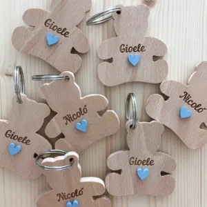 Portachiavi in legno forma orsacchiotto personalizzabile  stampato - immagine 2
