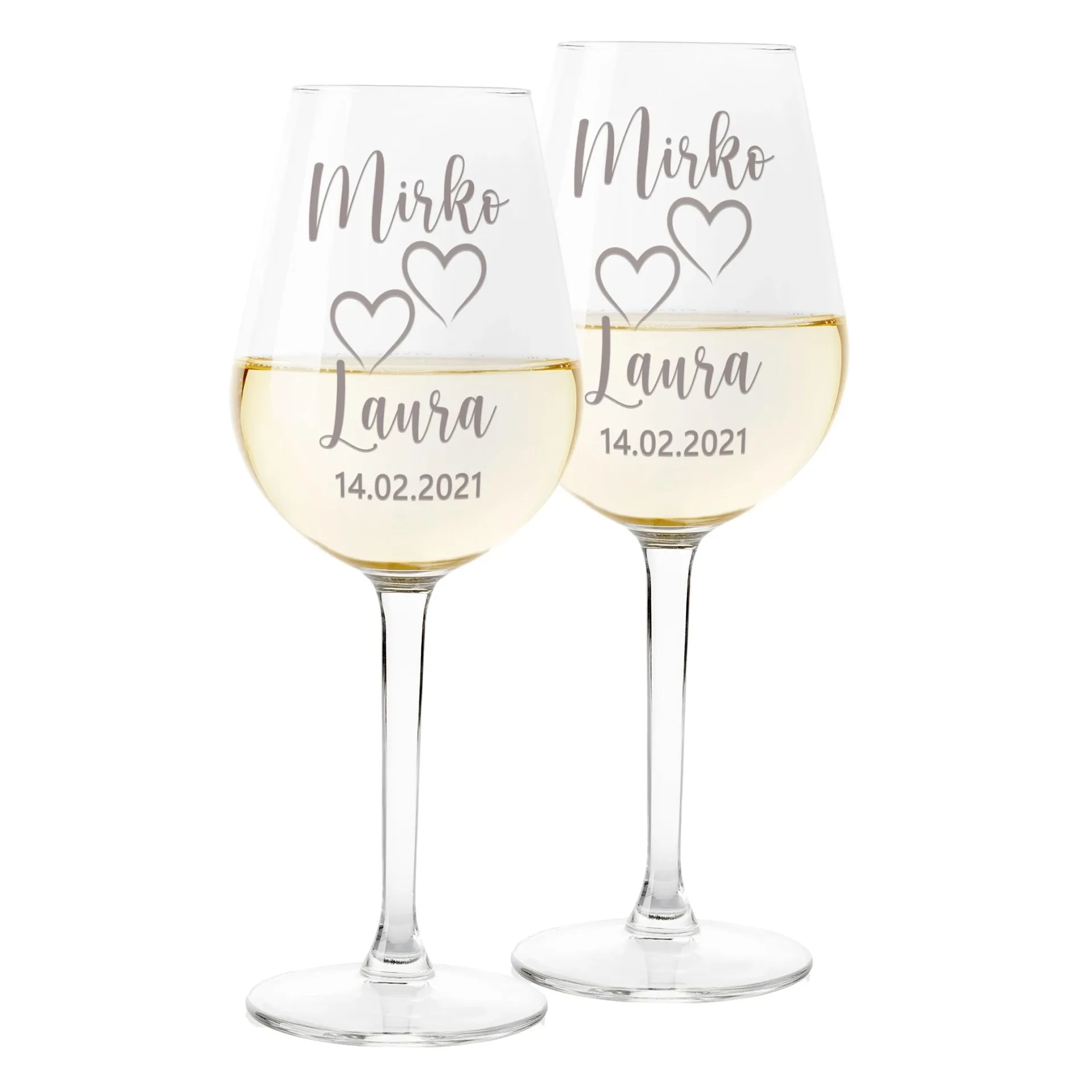 Coppia calici da vino personalizzati con nome e cuore idea regalo per  innamorati - Orizzonte CM Print