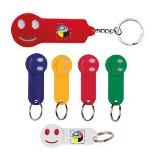 Portachiave Smile con gettone carrello spesa personalizzato con stampa a colore