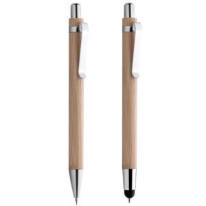 Penna in bamboo con gommino touch e micromina set idea regalo - immagine 2