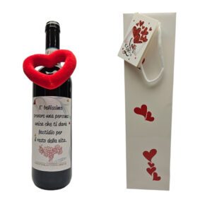 Bottiglia vino personalizzata con frase e shopper idea regalo san valentino