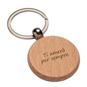 Portachiavi rotondo in legno personalizzabile ad incisione con nome o dedica
