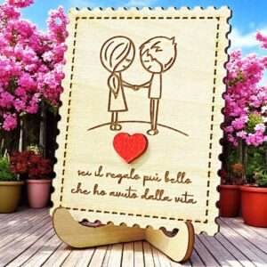 Targa in legno per coppia di Innamorati personalizzabile con frase o dedica - immagine 3