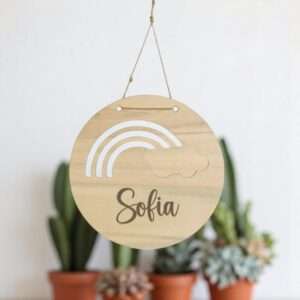 Targa in legno con immagine arcobaleno personalizzabile con nome idea regalo - immagine 4