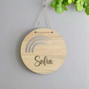 Targa in legno con immagine arcobaleno personalizzabile con nome idea regalo - immagine 5