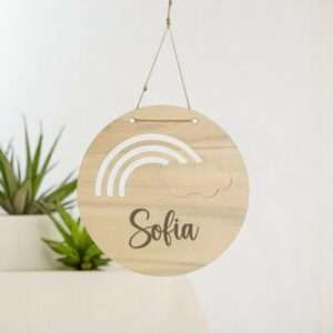 Targa in legno con immagine arcobaleno personalizzabile con nome idea regalo - immagine 2
