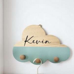 Appendiabiti forma nuvoletta in legno personalizzabile con nome idea regalo - immagine 2
