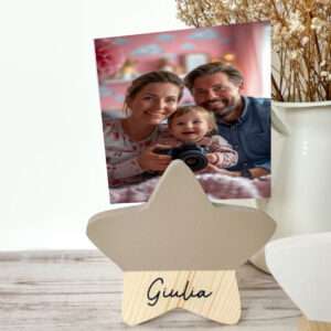 Portafoto in legno forma stella personalizzabile con nome idea regalo