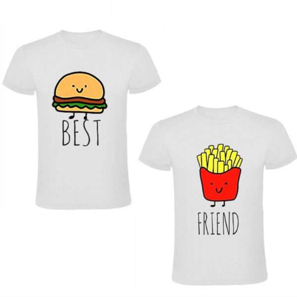 T-shirt coppia best friends personalizzate hamburger & patatine idea regalo amica amico