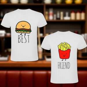 T-shirt coppia best friends personalizzate hamburger & patatine idea regalo amica amico - immagine 2