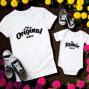 T-Shirt mamma e body bimba personalizzate the original & the remix con anno - immagine 2