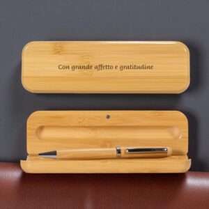 Penna in bambu con astuccio in legno personalizzabili con dedica idea regalo - immagine 2