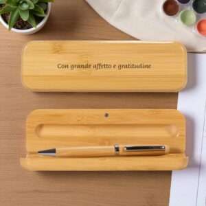 Penna in bambu con astuccio in legno personalizzabili con dedica idea regalo - immagine 3