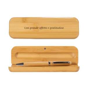 Penna in bambu con astuccio in legno personalizzabili con dedica idea regalo