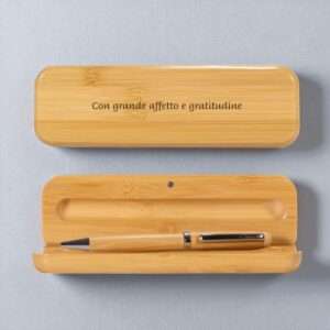Penna in bambu con astuccio in legno personalizzabili con dedica idea regalo - immagine 4
