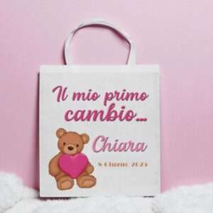 Shopper personalizzata Il mio primo cambio con nome e data nascita bimba bimbo idea regalo nascita - immagine 4