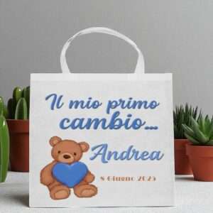 Shopper personalizzata Il mio primo cambio con nome e data nascita bimba bimbo idea regalo nascita - immagine 3