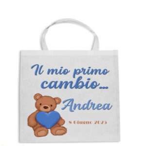 Shopper personalizzata Il mio primo cambio con nome e data nascita bimba bimbo idea regalo nascita - immagine 2
