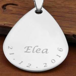 Collana in acciaio ciondolo a forma di goccia personalizzata con incisione - immagine 2