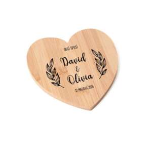 Tagliere cuore personalizzato in legno bomboniera matrimonio nozze con nomi e data